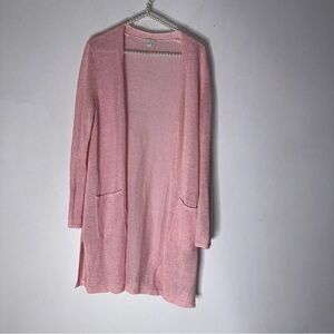 J Jill Small Pink Linen Blend Open Cardigan‎ Sweater Pockets CP